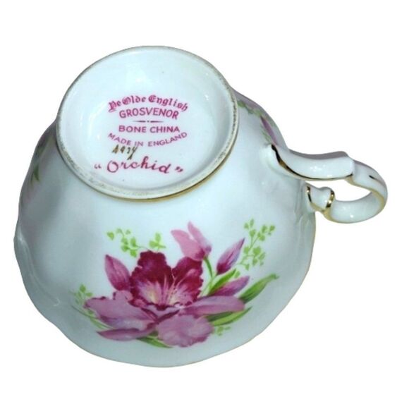 Vintage Grosvenor Orchid‎ Bone China Teacup with Matching Saucer - Picture 9 of 11